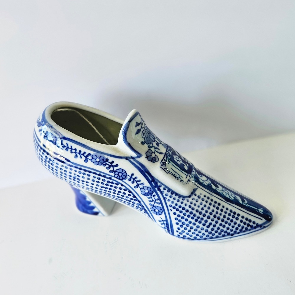Vtg Delft Shoe‎ Porcelain Blue and White Bud Vase Trinket Holder Heel